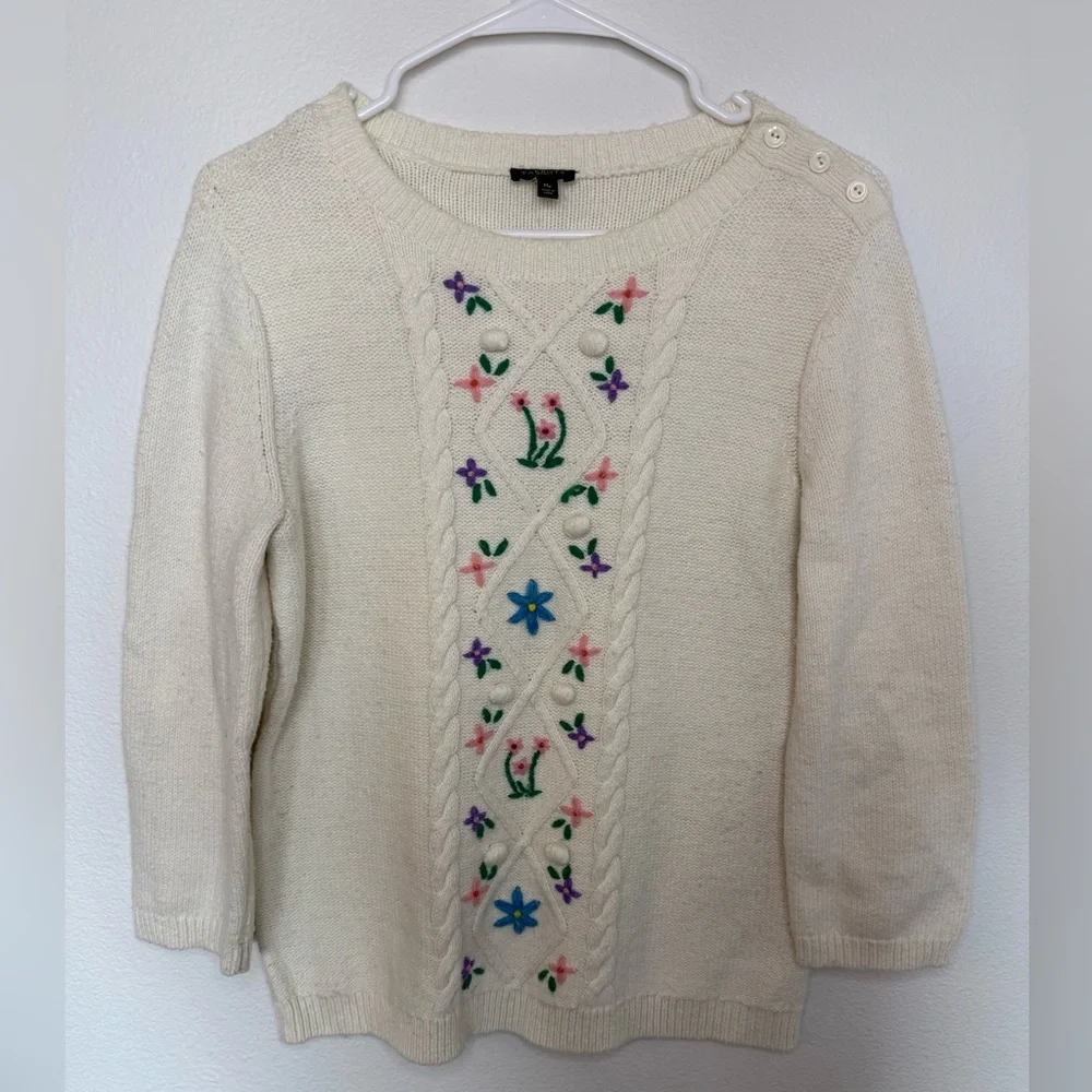 Talbots embroidered flower sweater - M petite
